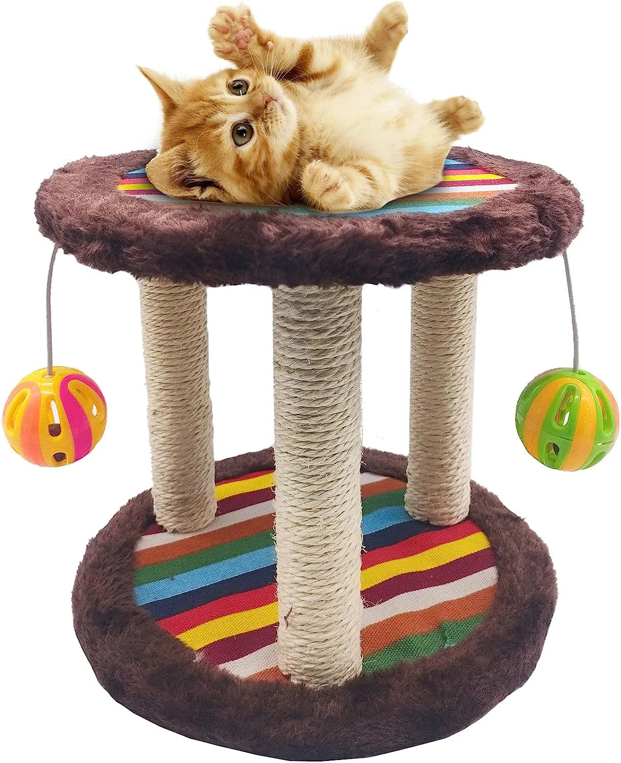 Tiragraffi per Gatti con 2 Piattaforme e Palline Gioco – Peluche e Sisal 24x26 cm