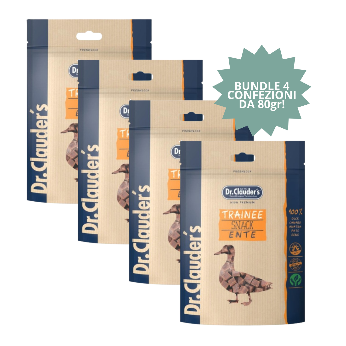 Bundle Snack Dr. Clauder’s Cubetti Anatra 80 g (4 confezioni) 🦆