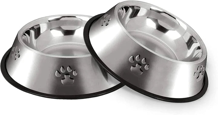 Set 2 Ciotole in Acciaio Inox per Cani e Gatti con Base Antiscivolo – Acqua e Cibo (16/22/30/38 cm)