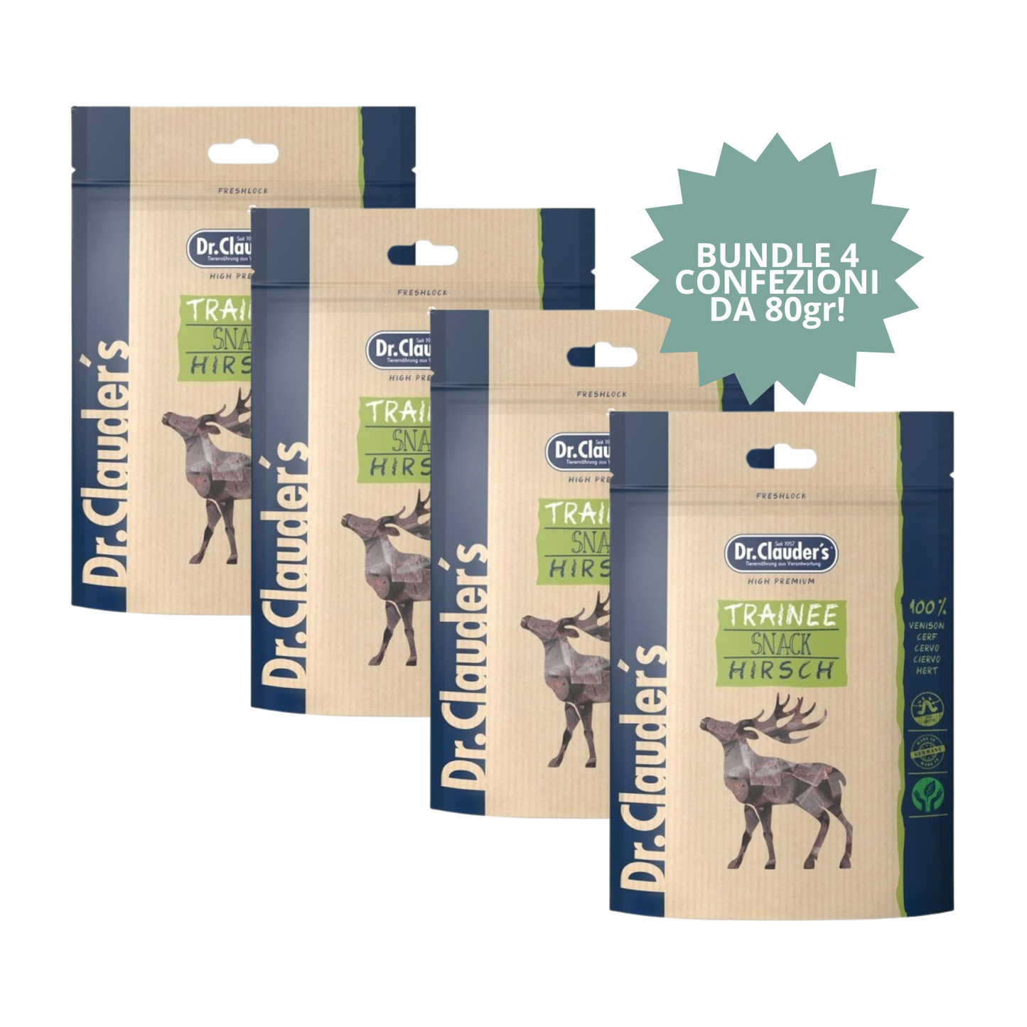 Bundle Snack Dr. Clauder’s Cubetti Cervo 80 g (4 confezioni) 🦌