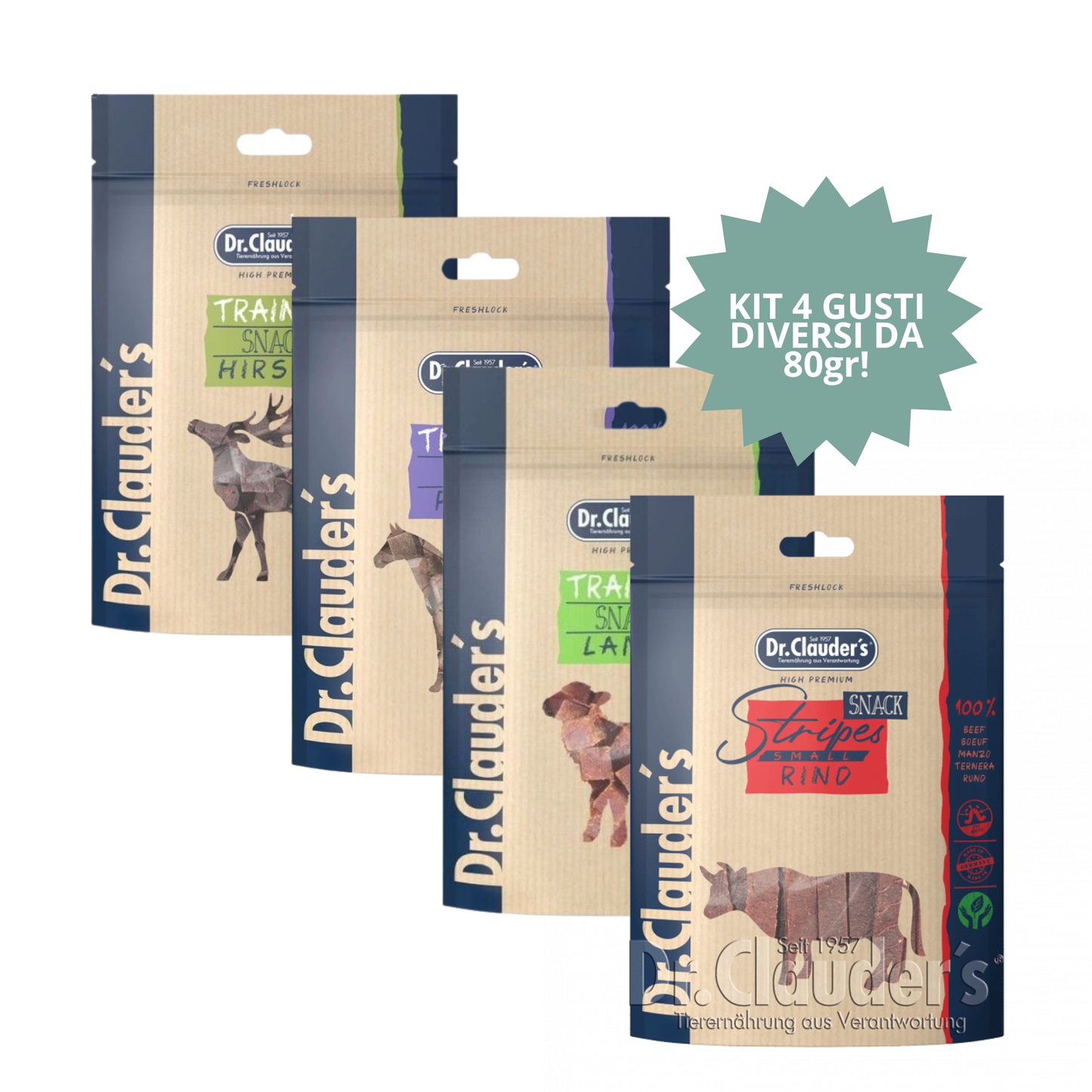 KIT ANIMA RUSTICA – Dr. Clauder’s Snack Cubetto (4 confezioni x 80 g) 🐂