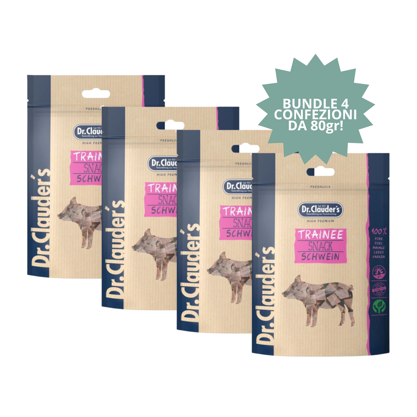 Bundle Snack Dr. Clauder’s Cubetti Maiale 80 g (4 confezioni) 🐖