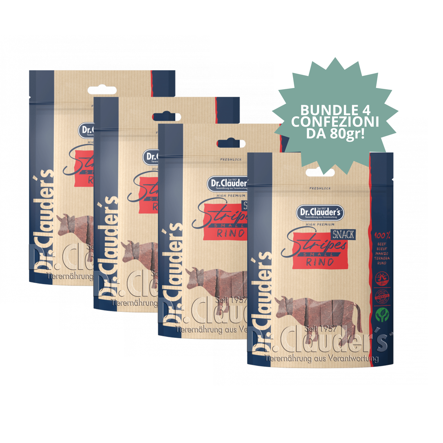 Bundle Snack Dr. Clauder’s Cubetti Manzo 80 g (4 confezioni) 🐄