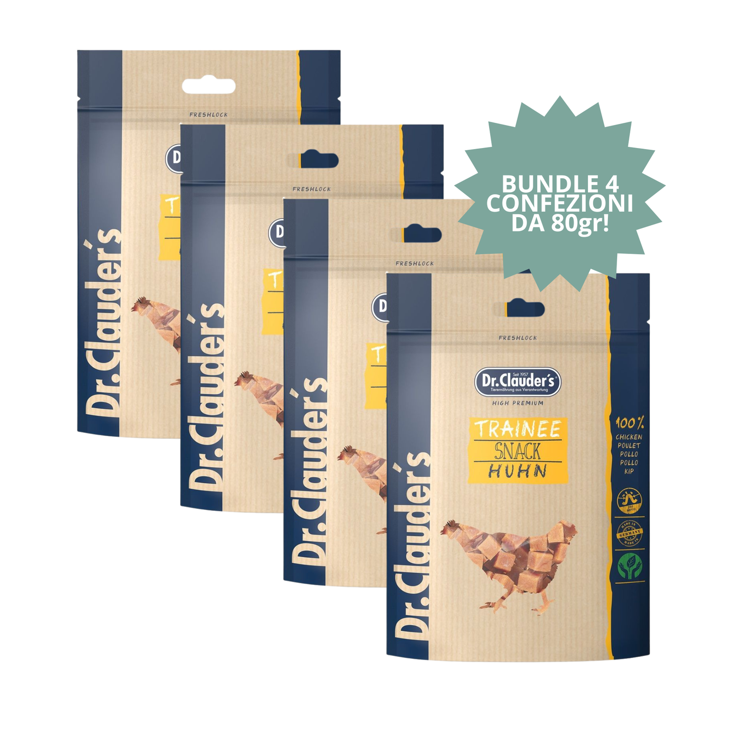 Bundle Snack Dr. Clauder’s Cubetti Pollo 80 g (4 confezioni) 🍗