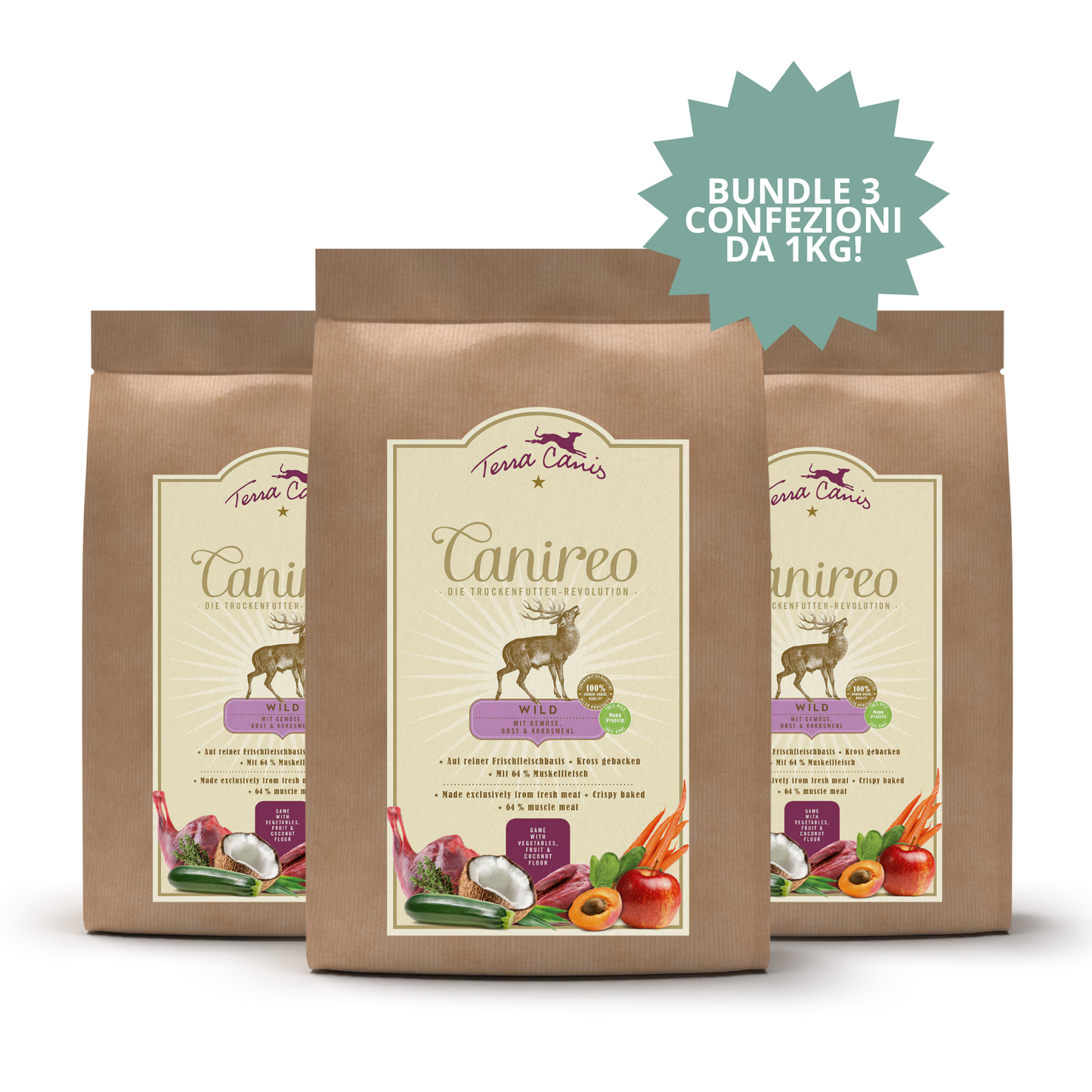 BUNDLE CROCCANTINI SELVAGGINA – Terra Canis Canireo (3 confezioni x 1 kg)