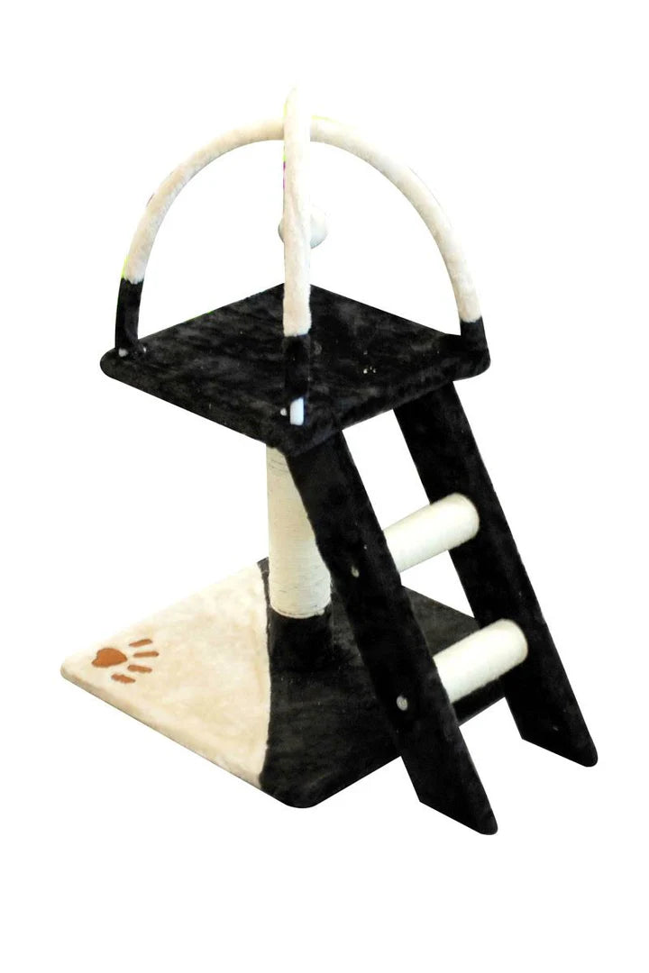 Albero Tiragraffi per Gatti con Scala, Grotta e Piattaforma – Peluche, Legno e Sisal 70 cm