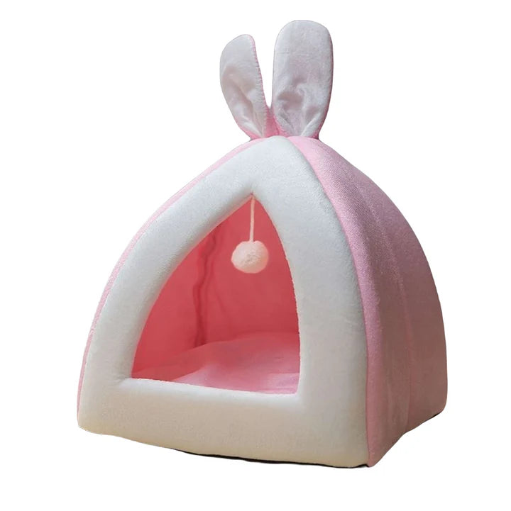 Cuccia per Gatti Piramidale con Orecchie da Coniglio e Pallina Gioco
