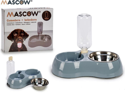 Abbeveratoio Automatico + Mangiatoia 2 in 1 per Cani – Kit con Bottiglia e Ciotola (Blu/Grigio)
