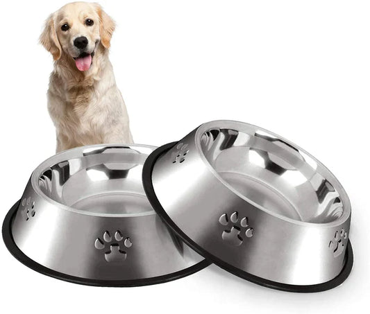 Set 2 Ciotole in Acciaio Inox per Cani e Gatti con Base Antiscivolo – Acqua e Cibo (16/22/30/38 cm)