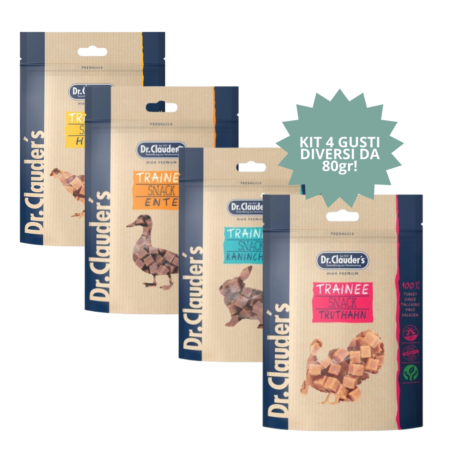KIT MORBIDA BONTÀ – Dr. Clauder’s Snack Cubetto (4 confezioni x 80 g) 🍖