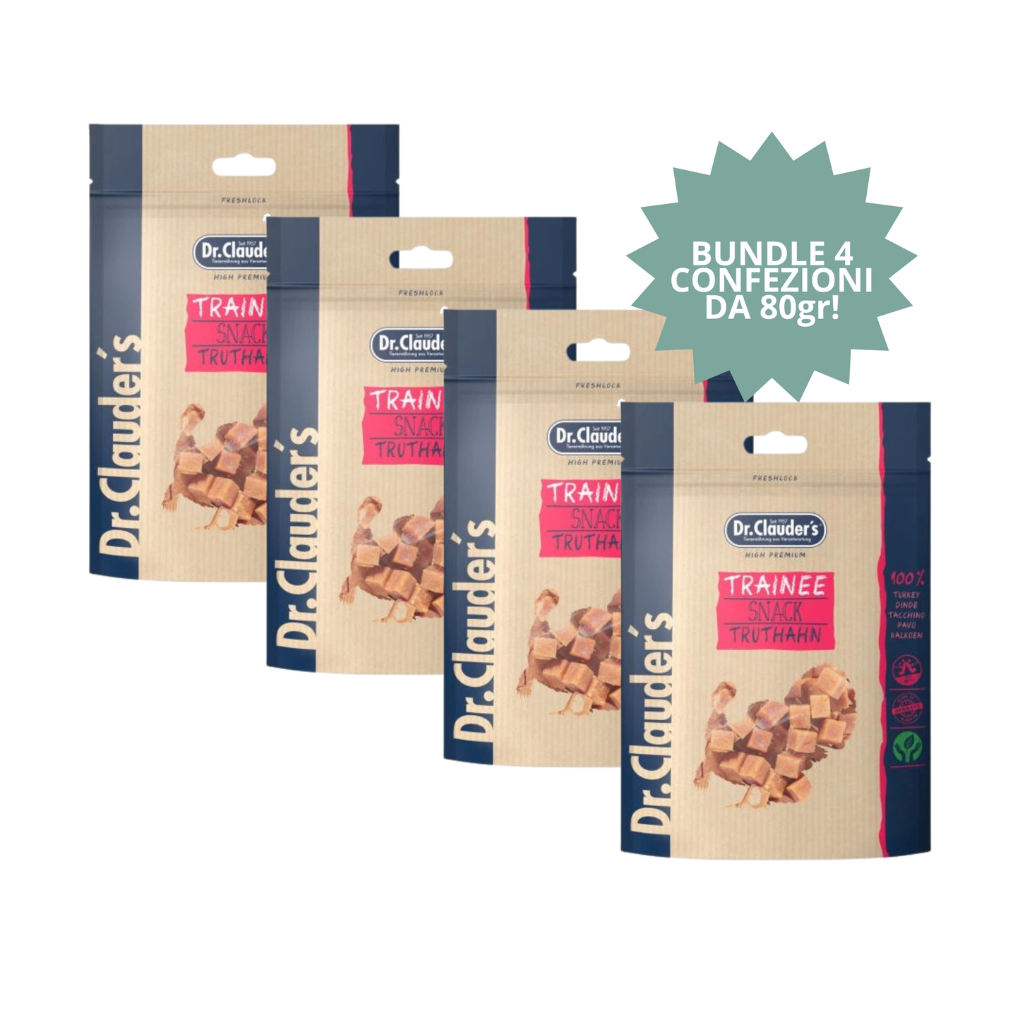 Bundle Snack Dr. Clauder’s Cubetti Tacchino 80 g (4 confezioni) 🦃