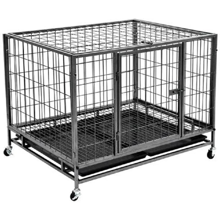 Gabbia per Cani Robusta con Ruote in Acciaio – Sicura e Mobile con Vassoio Rimovibile