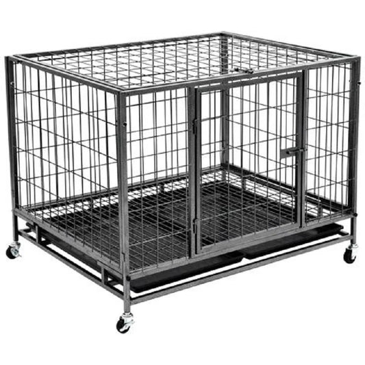 Gabbia per Cani Robusta con Ruote in Acciaio – Sicura e Mobile con Vassoio Rimovibile