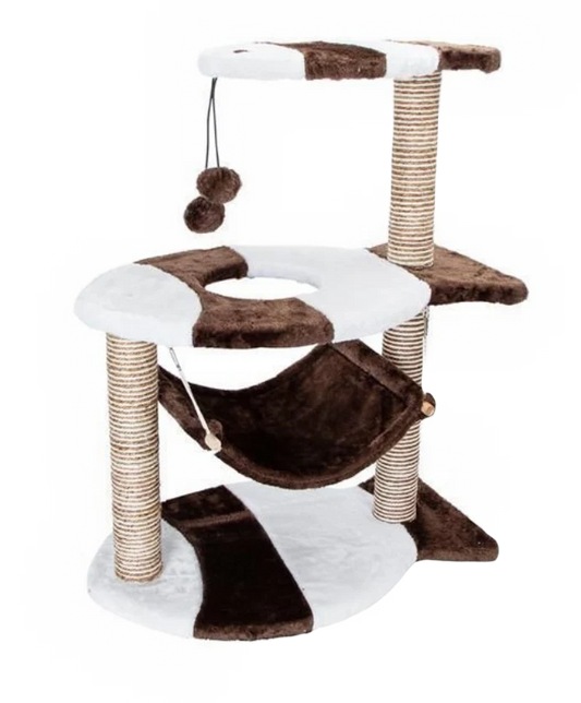 Albero Tiragraffi per Gatti con Amaca e Piattaforme – Parco Giochi con Palline, 81 cm (Marrone e Bianco)